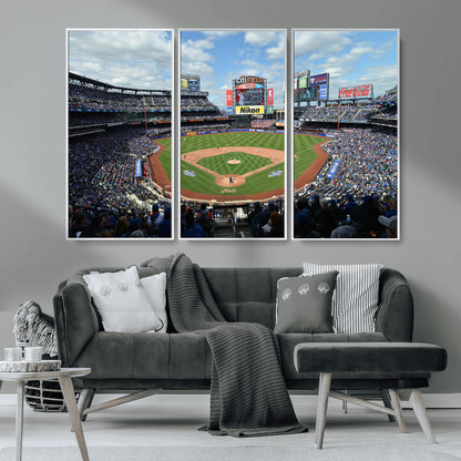22910-MGV-CV-36X24-City Field Stadium Wall Art Canvas Print, Framed New York Stadium Art Picture Print, City Field Perfect Sport Room Decor Artwork