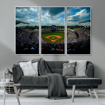 37127-MGV-CV-36X24-Kauffman Stadium Wall Art Canvas Print, Framed Kansas City Royals Field Art Picture Print, Baseball Stadium Perfect Sport Room