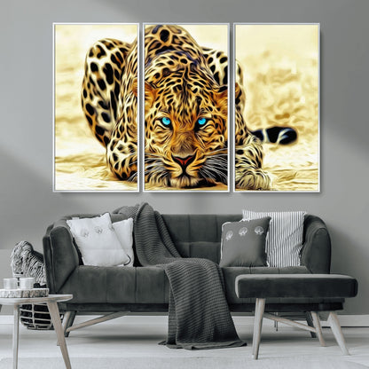 45281-MGV-CV-36X24-Blue Eye Leopard Wall Art Canvas Print, Framed Leopard Painting Art Picture Print, Big Cat Perfect Safari Wildlife Decor Artwork