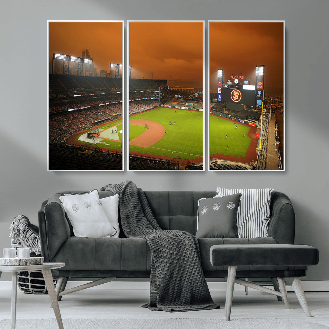 31315-MGV-CV-36X24-Oracle Park Stadium Wall Art Canvas Print, Framed California Stadium Art Picture Print, Oracle Park Field Perfect Sport Room Decor