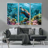 38661-MGV-CV-36X24-Sea Turtle Wall Art Canvas Print, Framed Ocean Wildlife Art Picture Print, Turtle Perfect Coastal Nature Decor Artwork