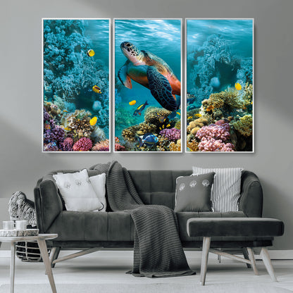 38661-MGV-CV-36X24-Sea Turtle Wall Art Canvas Print, Framed Ocean Wildlife Art Picture Print, Turtle Perfect Coastal Nature Decor Artwork