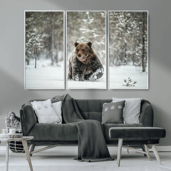 43350-MGV-CV-36X24-Wild Bear in Snow Wall Art – Majestic Wildlife Photography Print, Winter Forest Nature Decor for Cabin, Lodge, Rustic Home,