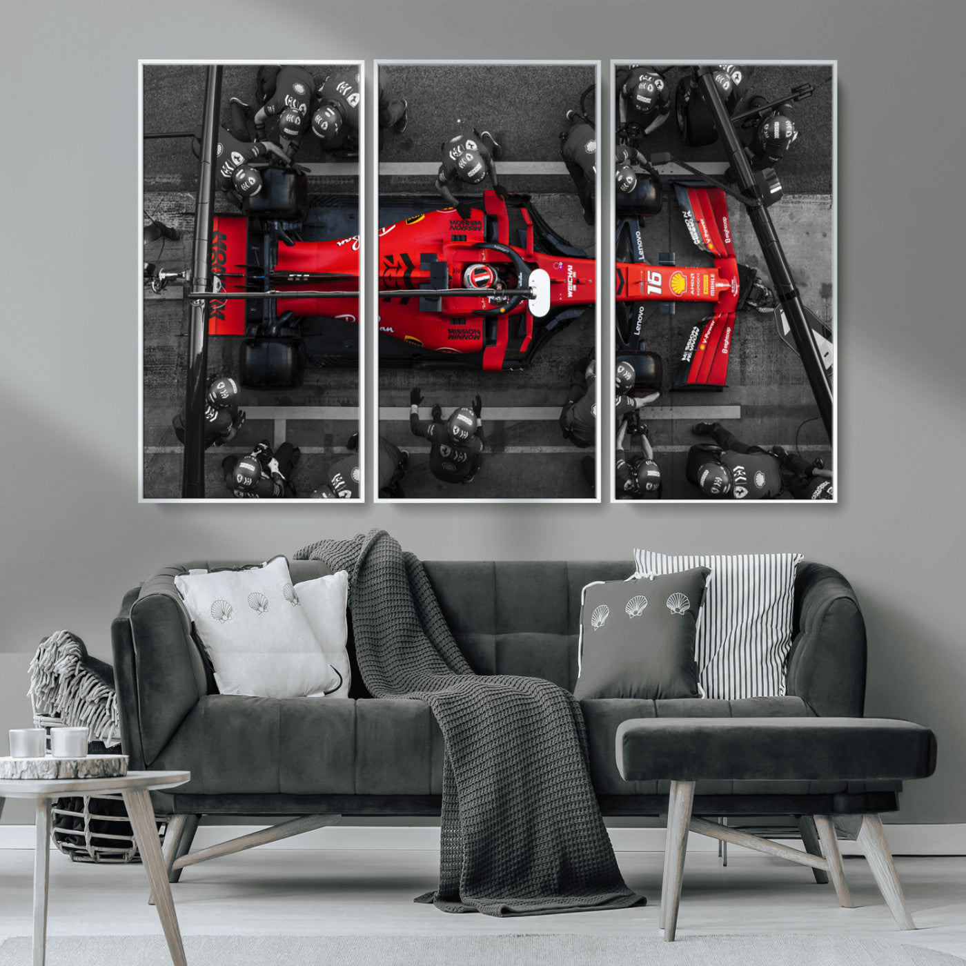 99356-MGV-CV-36X24-Ferrari Pit Stop Wall Art – Formula 1 Racing Car Canvas Print, Red Speed Machine Motorsport Decor for Office, Garage, Man Cave or