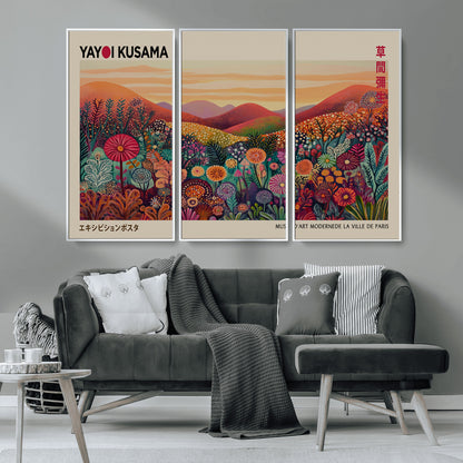 66096-MGV-CV-36X24-Yayoi Kusama Wall Art – Sunset Floral Landscape Canvas Print, Vibrant Flower Garden Panorama for Living Room, Bedroom or Office