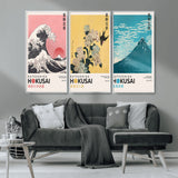 Katsushika-MGV-CV-36X24-Katsushika Hokusai Wall Art Set – The Great Wave, Hydrangea and Swallow, Fine Wind Canvas Prints, Japanese Ukiyo e Style Home and