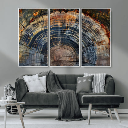 16193-MGV-CV-36X24-Tree Ring Wall Art – Abstract Wood Grain Canvas Print, Rustic Nature Texture Artwork Poster for Living Room, Bedroom, Office,