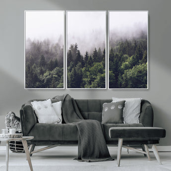 42578900-MGV-CV-36X24-Misty Pine Forest Wall Art – Tranquil Foggy Mountain Canvas Print, Nature Landscape Décor for Bedroom, Living Room, Cabin or