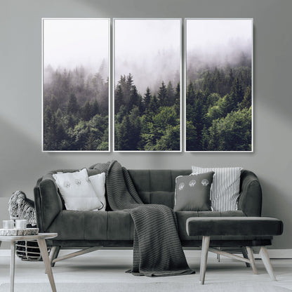 42578900-MGV-CV-36X24-Misty Pine Forest Wall Art – Tranquil Foggy Mountain Canvas Print, Nature Landscape Décor for Bedroom, Living Room, Cabin or