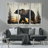 83875-MGV-CV-36X24-Sunset Bear Wall Art – Rustic Wildlife Canvas Print with Forest Silhouette, Cabin Lodge Decor for Living Room or Office