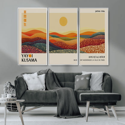88180-MGV-CV-36X24-Yayoi Kusama Landscape Wall Art – Abstract Dotted Mountain Canvas Print, Retro Sun Poster for Modern Living Room, Office or