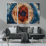 90395-MGV-CV-36X24-Tree Ring Wall Art – Abstract Wood Grain Canvas Print with Fiery Red and Blue Tones, Bold Rustic Nature Inspired Artwork Decor for