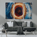 30457-MGV-CV-36X24-Tree Ring Wall Art – Abstract Wood Grain Canvas Print with Brown and Blue Swirl, Rustic Nature Inspired Artwork for Living Room,