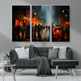 46538-MGV-CV-36X24-Urban Jazz Night Wall Art – Dramatic Music Canvas Print with Double Bass and Street Musicians, Modern City Scene Artwork for