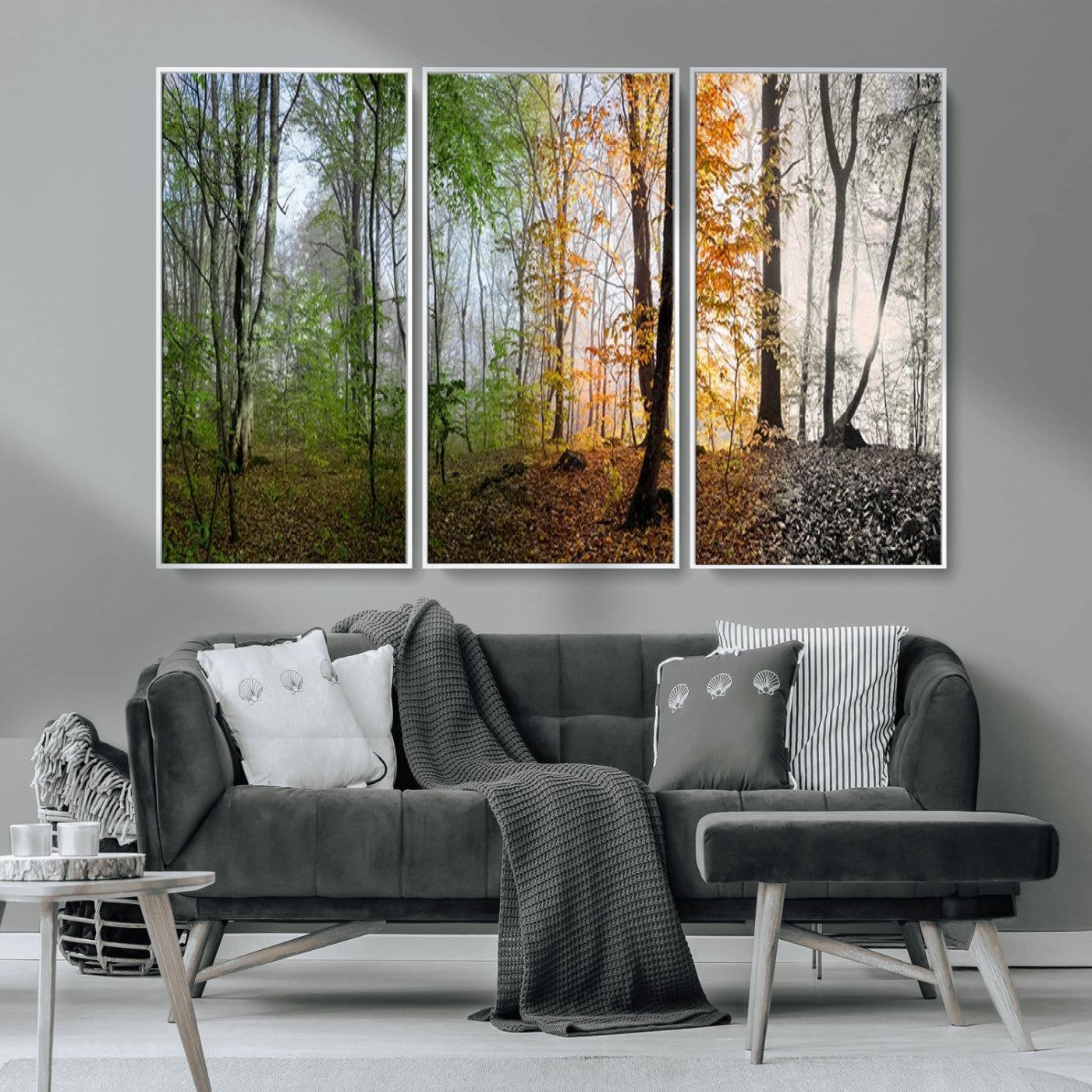 95317-MGV-CV-36X24-Four Seasons Forest Wall Art – Panoramic Nature Canvas Print Showing Spring, Summer, Autumn and Winter Landscape for Living Room,