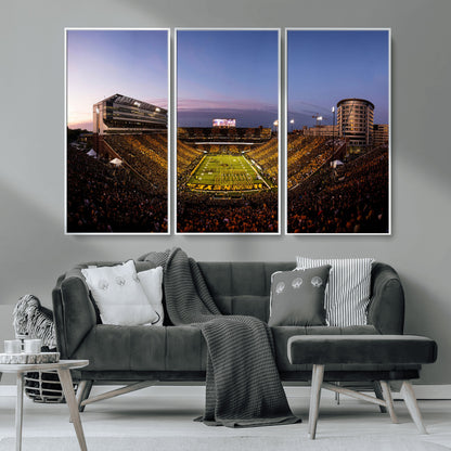 82557-MGV-CV-36X24-College Football Stadium Wall Art – Panoramic Sunset Canvas Print with Marching Band and Game Day Crowd, Sports Artwork for Man