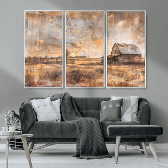 FARM2-MGV-CV-36X24-Rustic Farmhouse Wall Art Canvas Print, Framed Old Barn Art Picture Print, Southwestern Farmhouse Perfect Rustic Decor Artwork