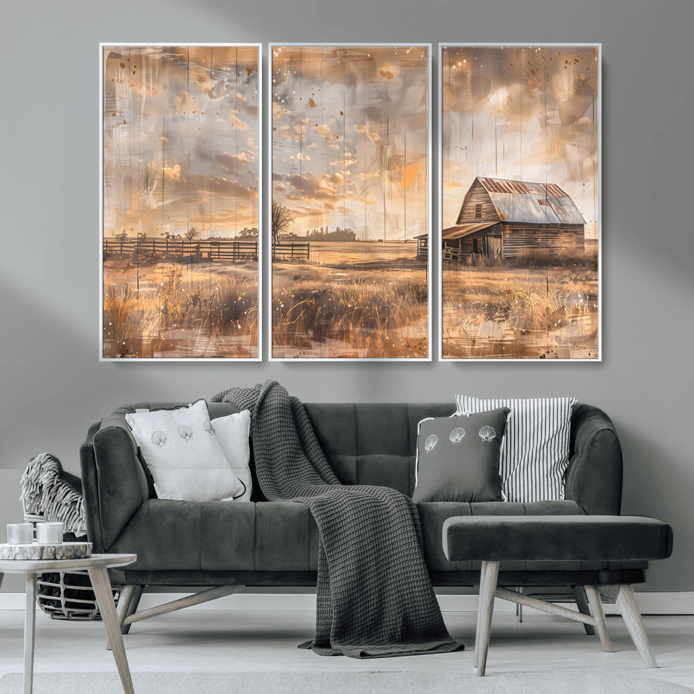 FARM2-MGV-CV-36X24-Rustic Farmhouse Wall Art Canvas Print, Framed Old Barn Art Picture Print, Southwestern Farmhouse Perfect Rustic Decor Artwork