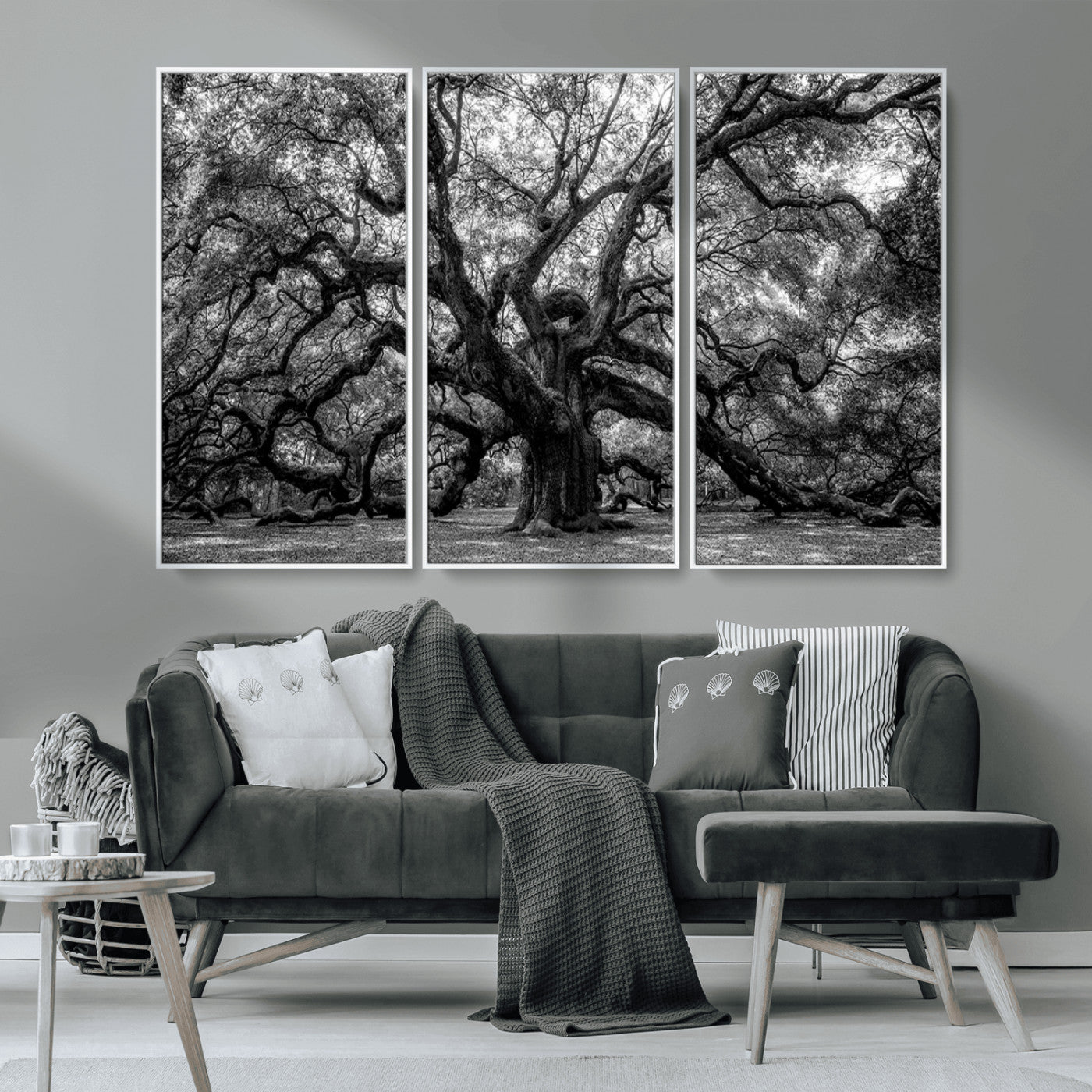 132944706-MGV-CV-36X24-Ancient Tree Wall Art – Black and White Photography Canvas Print Featuring Majestic Twisting Branches, Rustic Nature Artwork for
