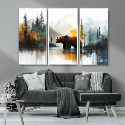 50308-MGV-CV-36X24-Bear Wilderness Wall Art – Mountain Forest Canvas Print, Rustic Cabin Decor with Wildlife Landscape, Nature Artwork for Lodge,