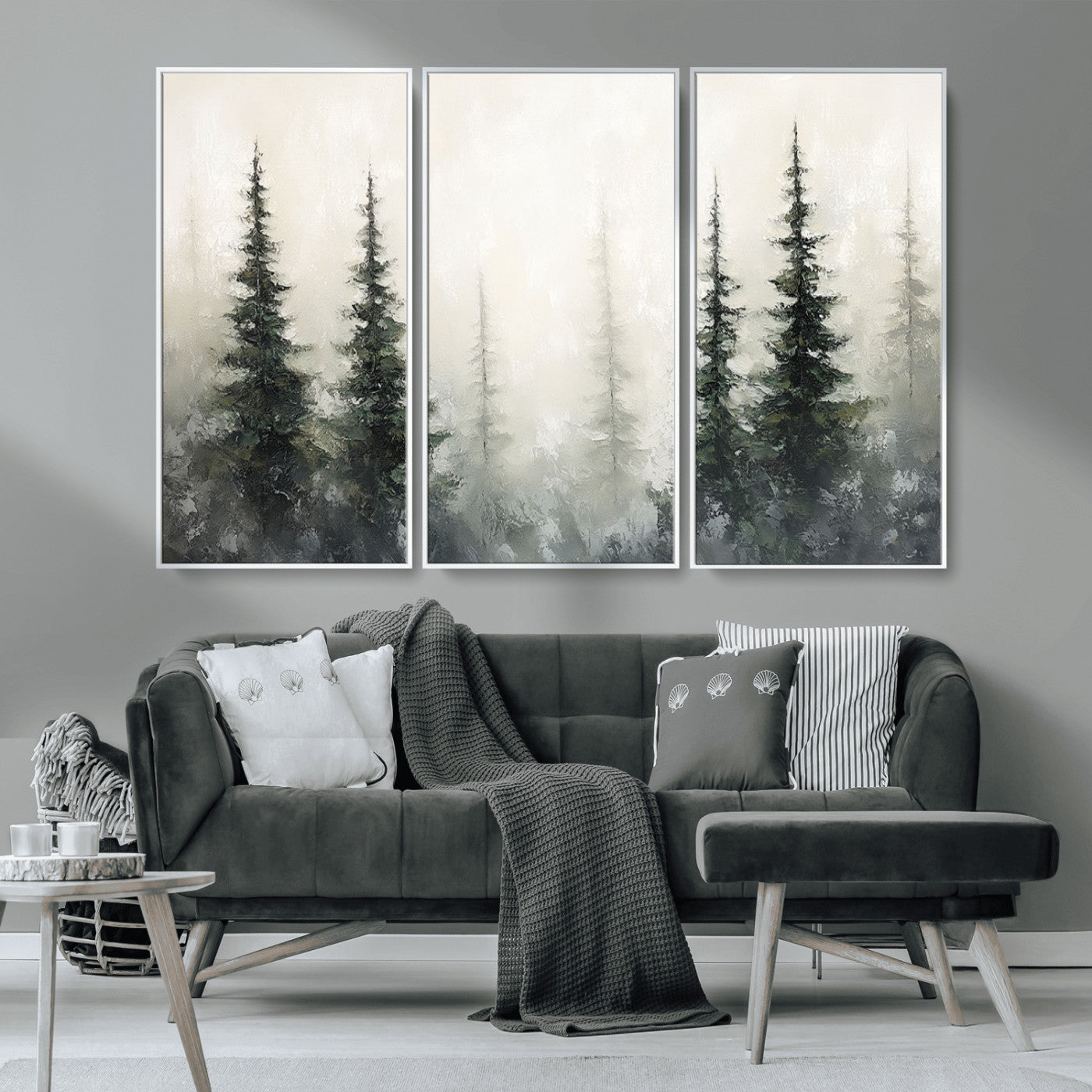 33241-MGV-CV-36X24-Misty Forest Wall Art Canvas Print, Framed Foggy Pines Art Picture Print, Forest Haze Perfect Rustic Minimalist Decor Artwork