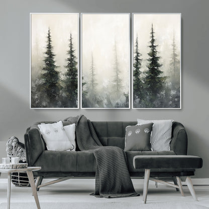 33241-MGV-CV-36X24-Misty Forest Wall Art Canvas Print, Framed Foggy Pines Art Picture Print, Forest Haze Perfect Rustic Minimalist Decor Artwork