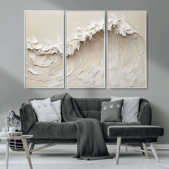 45175-MGV-CV-36X24-Textured Wave Wall Art Canvas Print, Framed Minimal Seascape Art Picture Print, Elegant Wave Perfect Modern Coastal Decor Artwork