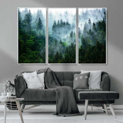 17393683-MGV-CV-36X24-Misty Forest Art Wall Art Canvas Print, Framed Foggy Mountain Art Art Picture Print, Scenic Wall Print Perfect Decor Artwork