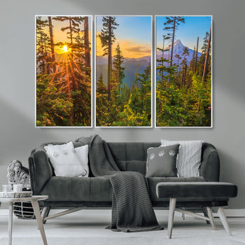83544043-MGV-CV-36X24-Forest Sunset Wall Art Canvas Print, Framed Sunset Trees Art Picture Print, Green Pines Perfect Rustic Nature Decor Artwork