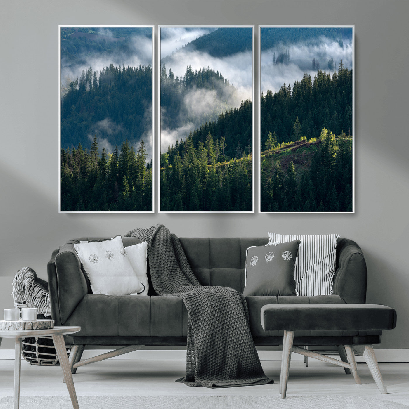 84598503-MGV-CV-36X24-Misty Forest Wall Art Canvas Print, Framed Pine Hills Art Picture Print, Moody Hills Perfect Moody Woodland Decor Artwork