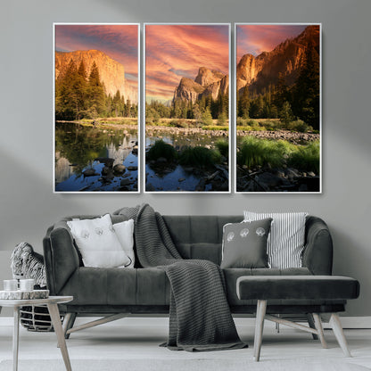 31199457-MGV-CV-36X24-Yosemite Valley Wall Art Canvas Print, Framed El Capitan Art Picture Print, Sunset Sky Perfect Vibrant Western Decor Artwork