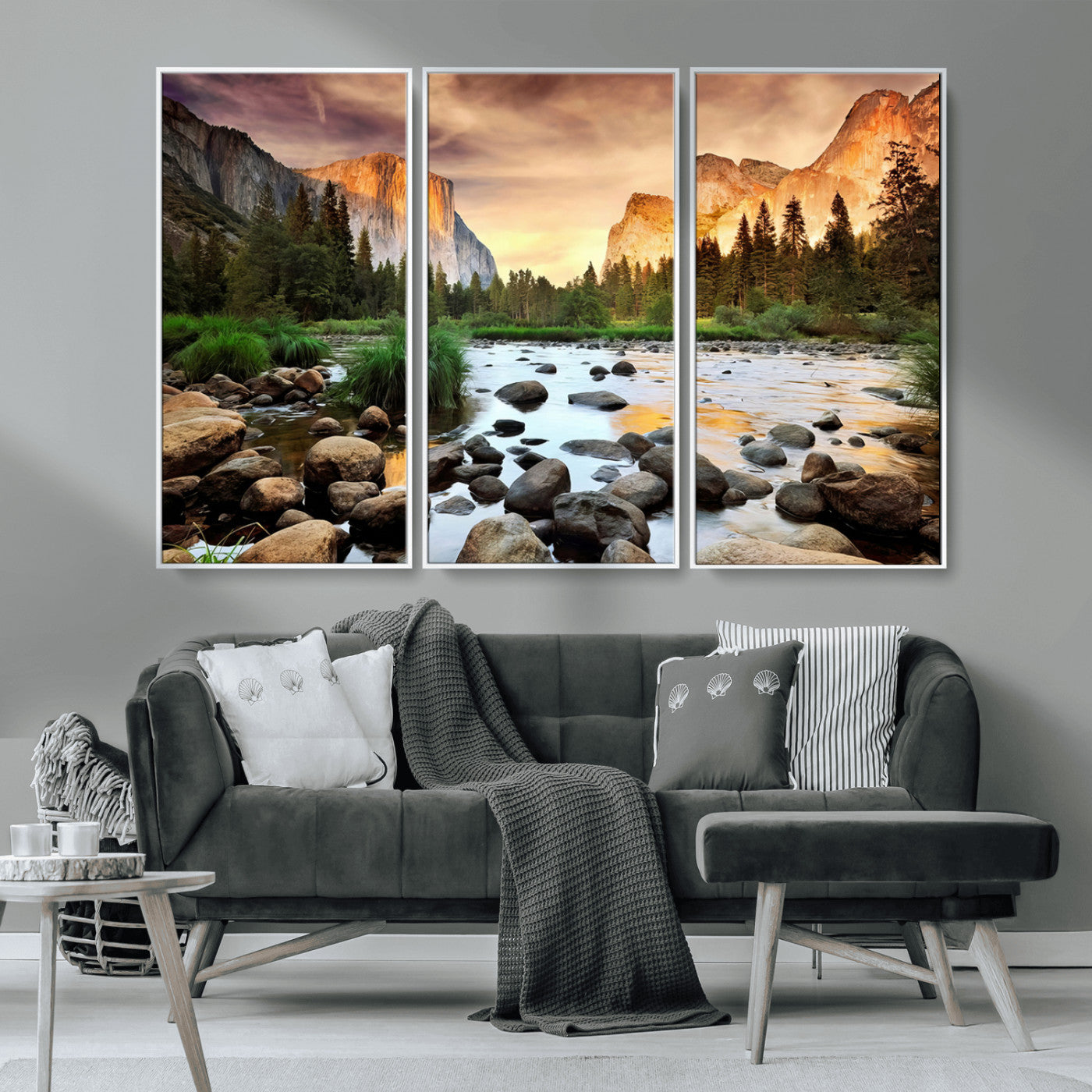 90956031-MGV-CV-36X24-Yosemite Valley Wall Art – Scenic Mountain River Landscape Canvas Print, Nature Photography for Living Room, Bedroom, Cabin,