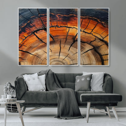 65909987-MGV-CV-36X24-Rustic Tree Ring Wall Art – Nature Inspired Wooden Texture Canvas Print, Modern Abstract Artwork for Living Room, Bedroom, Office
