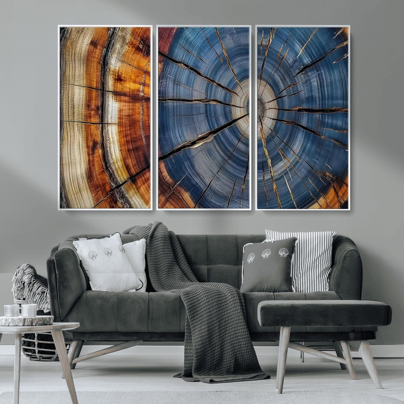 82059233-MGV-CV-36X24-Rustic Tree Ring Wall Art – Natural Wood Texture Canvas Print, Framed Abstract Tree Stump for Farmhouse, Log Cabin, Wooden House