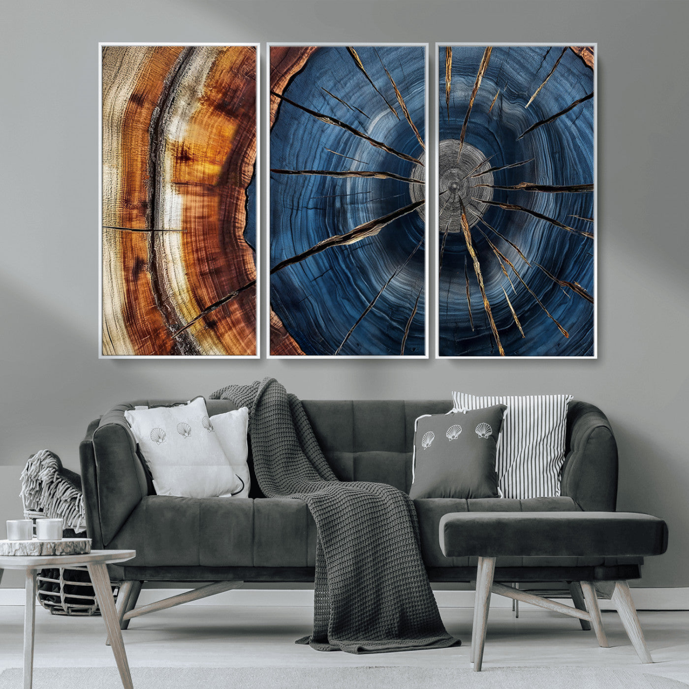 45268471-MGV-CV-36X24-Rustic Tree Ring Wall Art – Natural Wood Texture Canvas Print, Abstract Tree Stump Farmhouse Decor for Log Cabin, Wooden House or