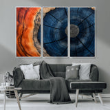 26110607-MGV-CV-36X24-Blue and Orange Tree Ring Wall Art – Abstract Wood Cross Section Canvas Print, Modern Rustic Nature Decor for Living Room, Office,