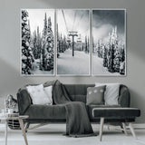 31156828-MGV-CV-36X24-Snowy Pines Wall Art Canvas Print, Framed Ski Lift Art Picture Print, Winter Forest Perfect Moody Lodge Decor Artwork