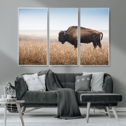91267849-MGV-CV-36X24-Wild Bison Wall Art Canvas Print, Framed Bison in Prairie Art Picture Print, Rustic Western Perfect Rustic Western Decor Artwork