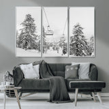 55003599-MGV-CV-36X24-Snowy Ski Lift Wall Art Canvas Print, Framed Winter Forest Art Picture Print, Ski lift Ride Perfect Winter Lodge Decor Artwork
