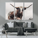 95249234-MGV-CV-36X24-Texas Longhorn Wall Art Canvas Print, Framed Spotted Bull Art Picture Print, Horned Cattle Perfect Rustic Farmhouse Decor Artwork