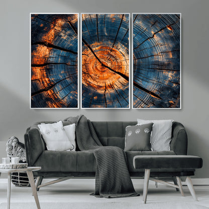 81894502-MGV-CV-36X24-Burnt Wood Wall Art Canvas Print, Framed Aged Timber Art Picture Print, Rustic Tree Slice Perfect Rustic Decor Artwork for Home,