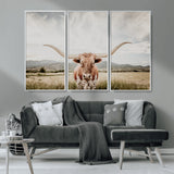 80054319-MGV-CV-36X24-Longhorn Wall Art – Rustic Western Canvas Print, Majestic Bull Artwork for Farmhouse, Ranch or Living Room