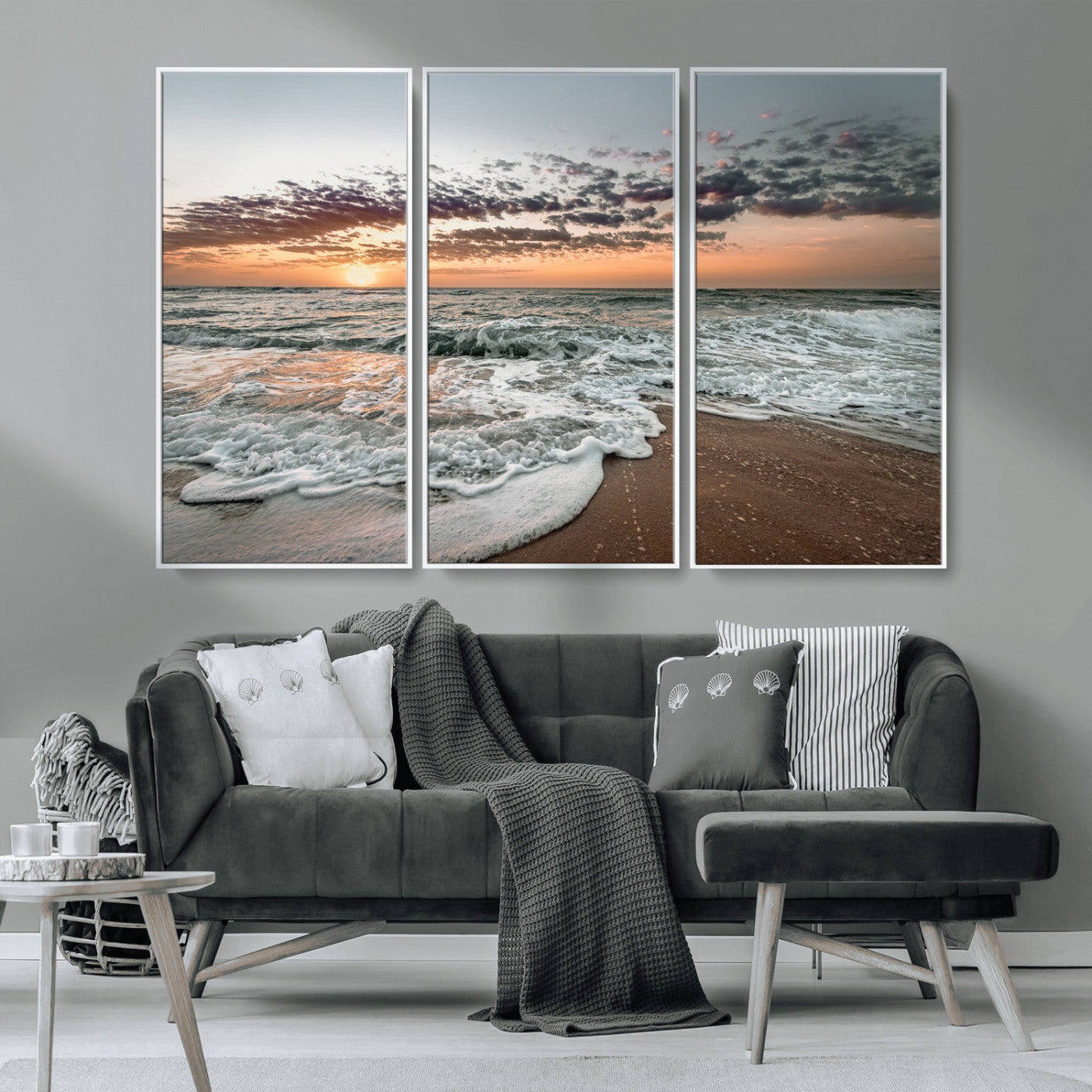 40632752-MGV-CV-36X24-Ocean Sunset Wall Art Canvas Print, Framed Beach Waves Art Picture Print, Coastal Scene Perfect Coastal Decor Artwork