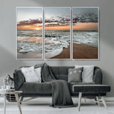40632752-MGV-CV-36X24-Ocean Sunset Wall Art Canvas Print, Framed Beach Waves Art Picture Print, Coastal Scene Perfect Coastal Decor Artwork
