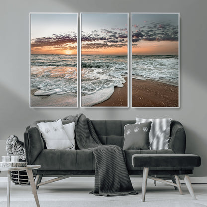 40632752-MGV-CV-36X24-Ocean Sunset Wall Art Canvas Print, Framed Beach Waves Art Picture Print, Coastal Scene Perfect Coastal Decor Artwork