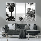 89458520-MGV-CV-36X24-Palm Trees Wall Art Canvas Print, Framed Coastal View Art Picture Print, Ocean Horizon Perfect Monochrome Coast Decor Artwork