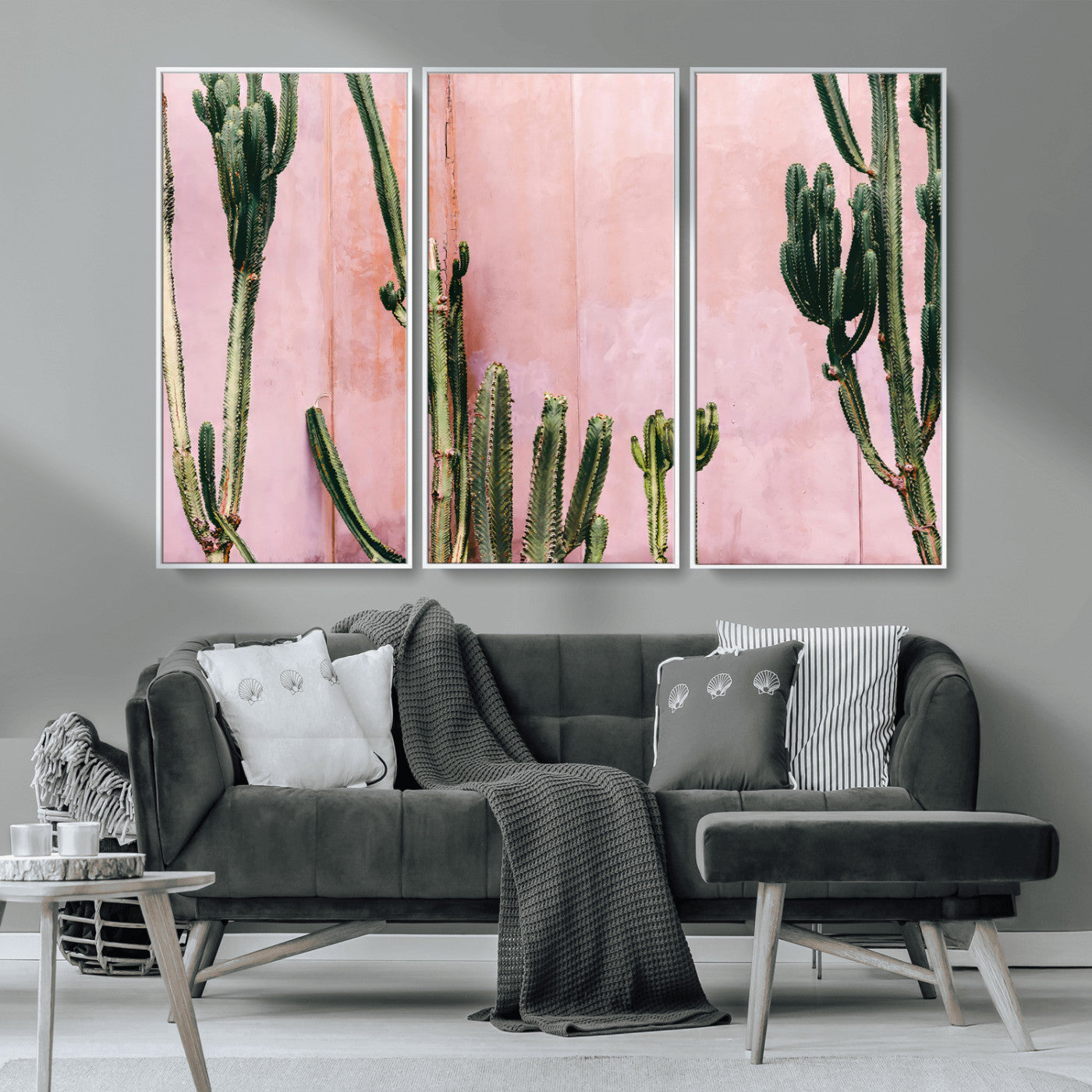 93119502-MGV-CV-36X24-Tall Cactus Wall Art Canvas Print, Framed Pink Wall Art Picture Print, Cactus Lines Perfect Modern Desert Decor Artwork