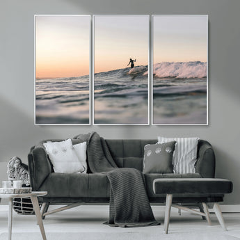 58502923-MGV-CV-36X24-Wave Rider Wall Art Canvas Print, Framed Ocean Wave Art Picture Print, Riding Surf Perfect Sunset Surf Decor Artwork