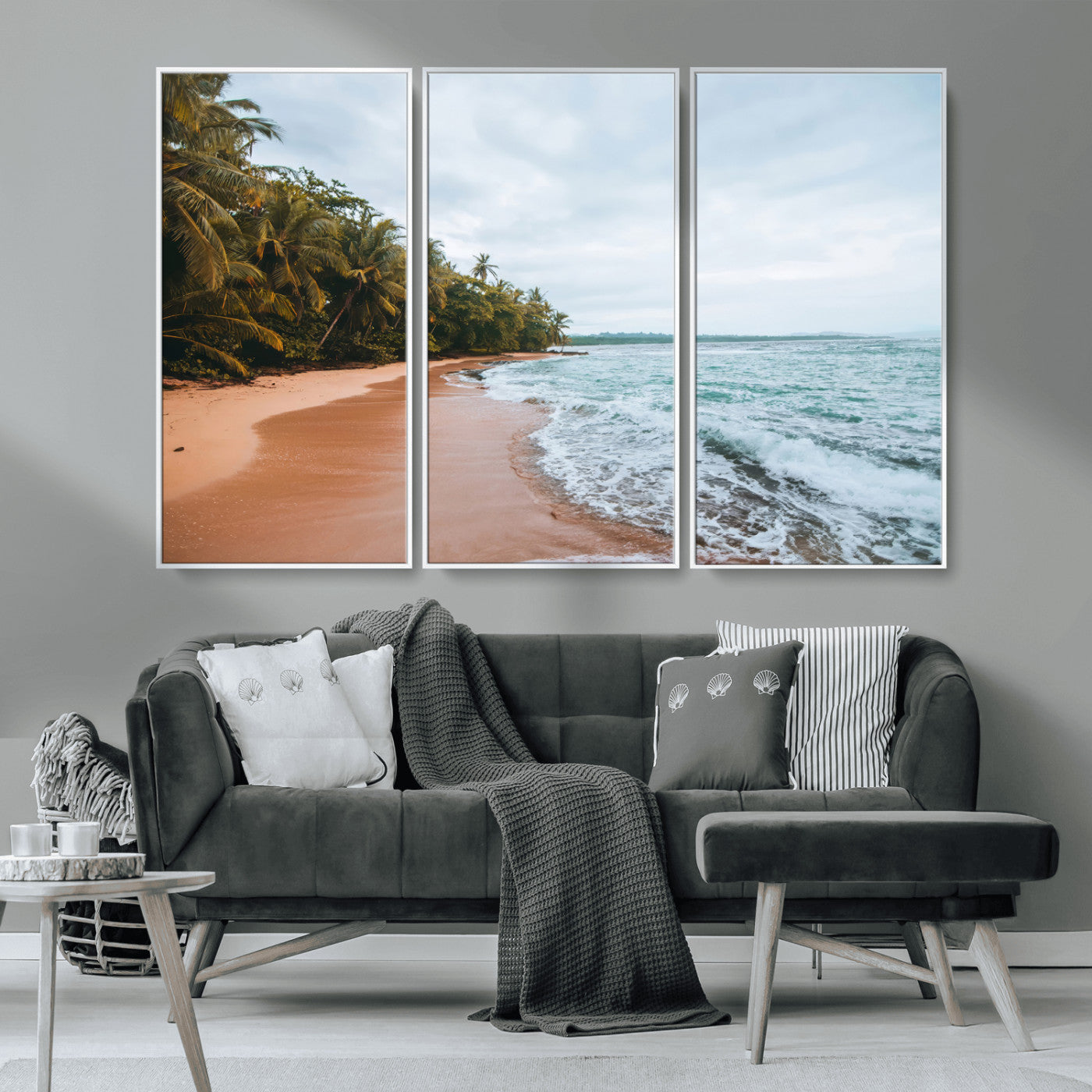 88125882-MGV-CV-36X24-Tropical Shoreline Wall Art Canvas Print, Framed Palm Trees Art Picture Print, Tropical Ocean Perfect Tropical Coastal Decor