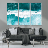 23828594-MGV-CV-36X24-Aerial Waves Wall Art Canvas Print, Framed Ocean Break Art Picture Print, Sea Foam Perfect Tropical Coastal Decor Artwork